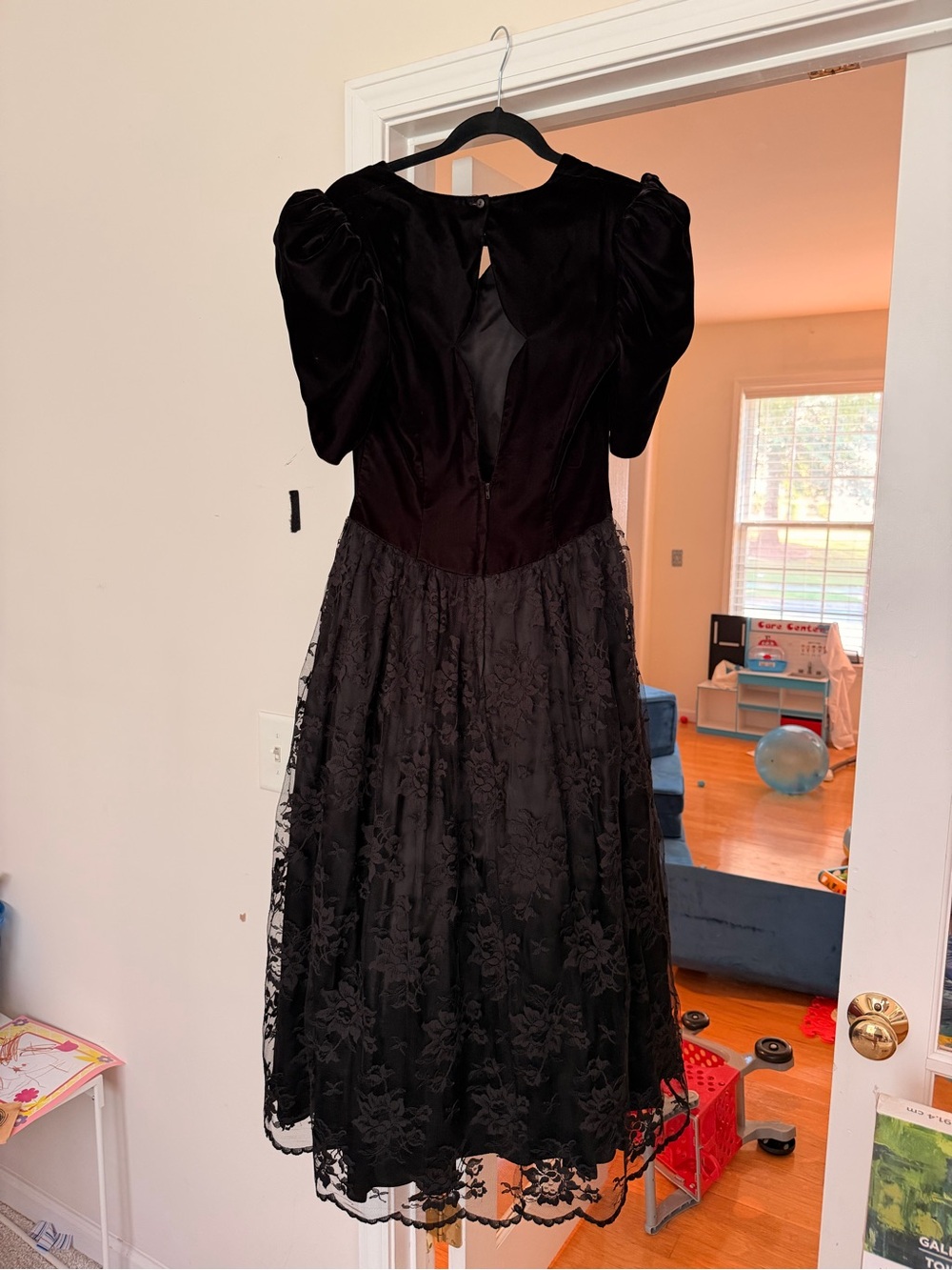 Black Vintage Lace & Velvet Midi Dress - Beetlejuice Inspired - Goth - Picture 2 of 5